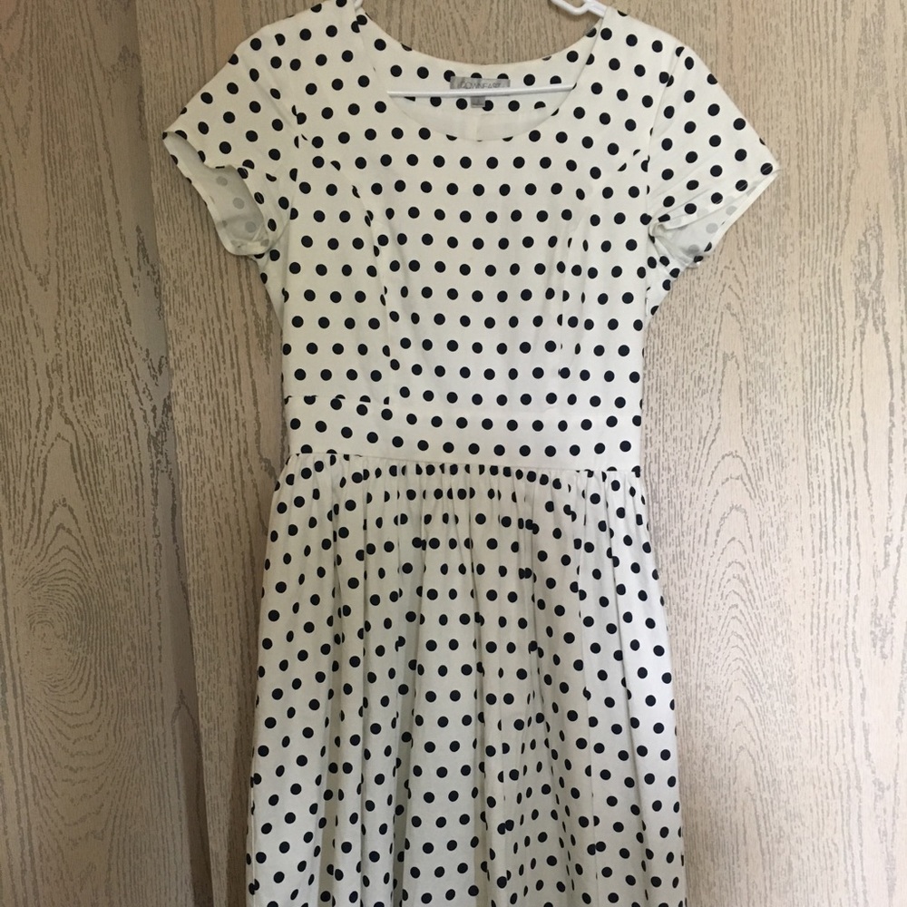 DownEast Navy and White Polka Dot Dress
